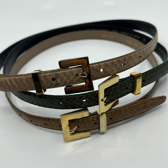 Two Brown and Green Snakeskin Buckle Belts - Picture 1 of 13